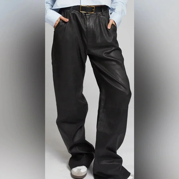 SPRWMN Leather Straight Leg Trousers Black Size Small - Picture 3 of 8